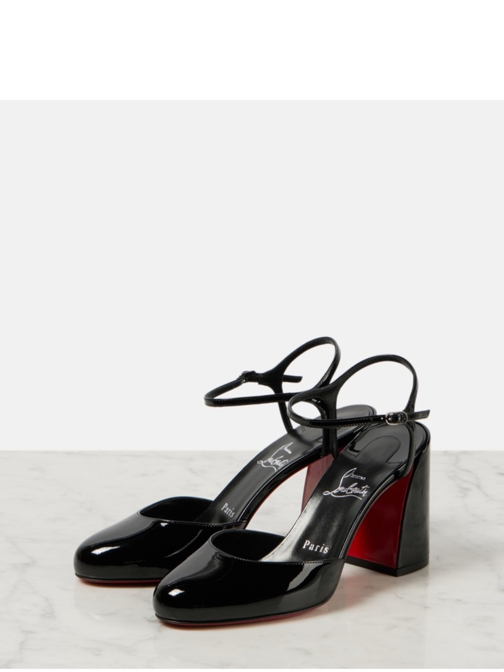 Christian Louboutin Jane Pump Black Patent Leather Mary Jane Block Heels